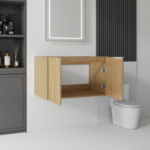 English Elm 30 Inch Floating Bathroom Vanity with Plywood Build Soft Close Doors Grey Finish Oak - B B2775P510764