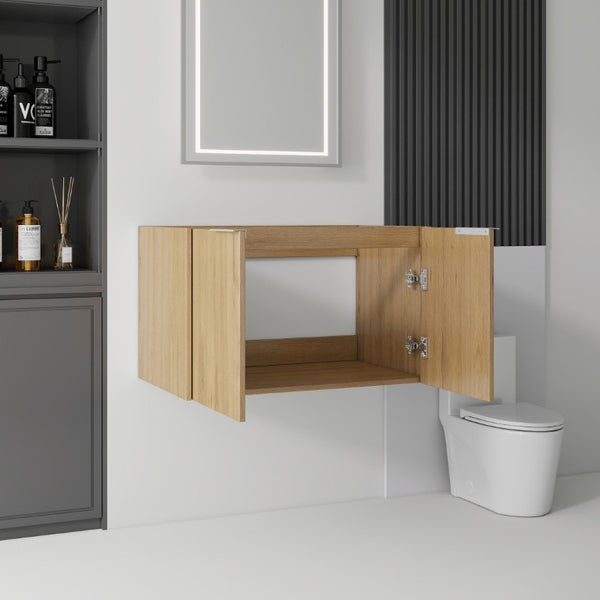 English Elm 30 Inch Floating Bathroom Vanity with Plywood Build Soft Close Doors Grey Finish Oak - B B2775P510764
