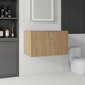English Elm 30 Inch Floating Bathroom Vanity with Plywood Build Soft Close Doors Grey Finish Oak - B B2775P510764