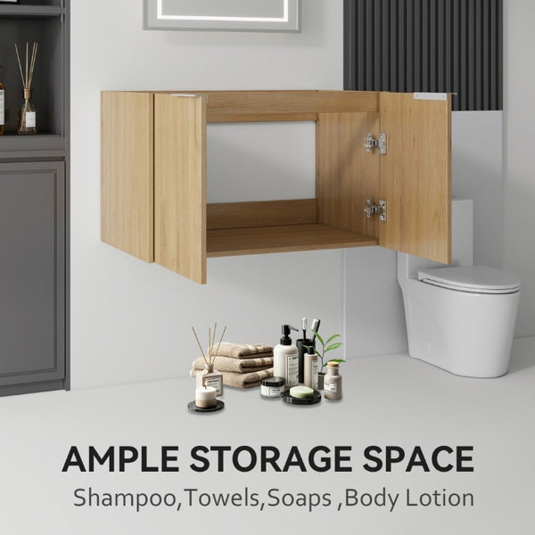 English Elm 30 Inch Floating Bathroom Vanity with Plywood Build Soft Close Doors Grey Finish Oak - B B2775P510764