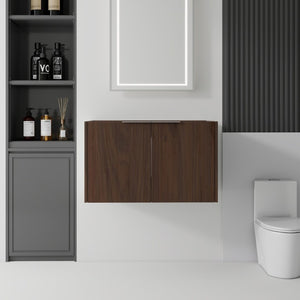 English Elm 30 Inch Floating Bathroom Vanity with Plywood Build Soft Close Doors Grey Finish Brown B2775P510765