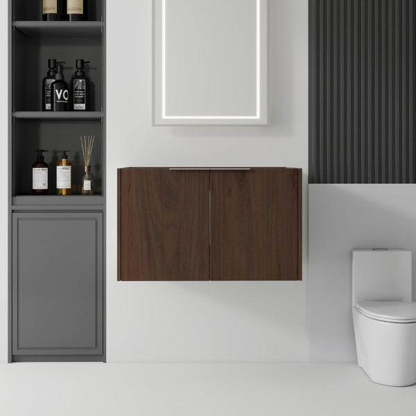 English Elm 30 Inch Floating Bathroom Vanity with Plywood Build Soft Close Doors Grey Finish Brown B2775P510765