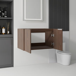 English Elm 30 Inch Floating Bathroom Vanity with Plywood Build Soft Close Doors Grey Finish Brown B2775P510765