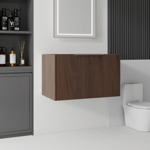 English Elm 30 Inch Floating Bathroom Vanity with Plywood Build Soft Close Doors Grey Finish Brown B2775P510765
