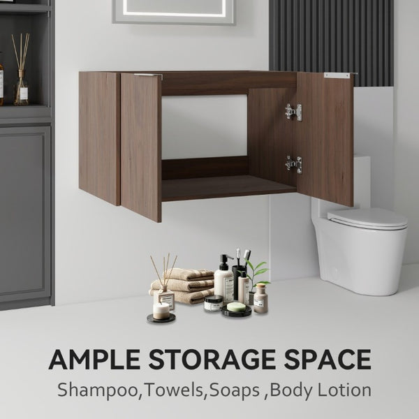 English Elm 30 Inch Floating Bathroom Vanity with Plywood Build Soft Close Doors Grey Finish Brown B2775P510765