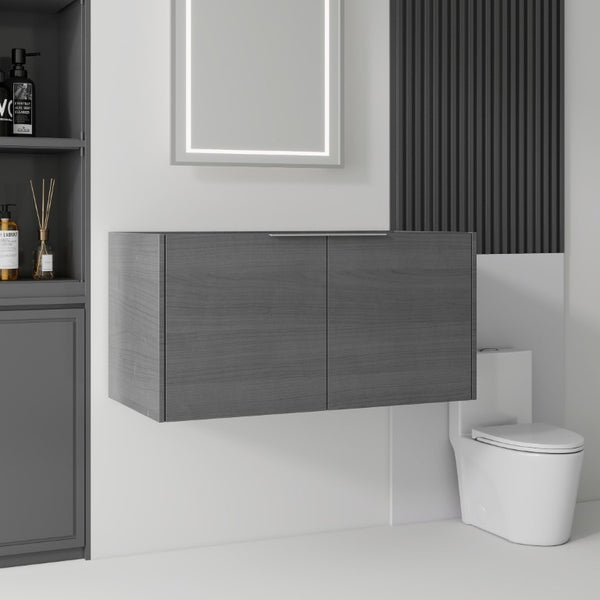 English Elm 36 Inch Floating Plywood Bathroom Vanity Cabinet with Soft Close Doors and Storage Grey - A B2775P510766