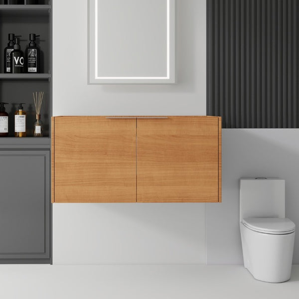 English Elm 36 Inch Floating Plywood Bathroom Vanity Cabinet with Soft Close Doors and Storage Oak - A B2775P510767