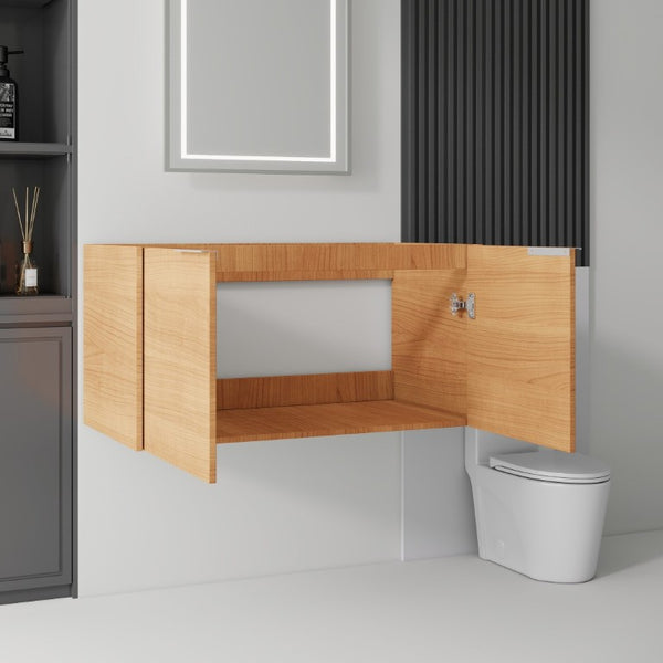 English Elm 36 Inch Floating Plywood Bathroom Vanity Cabinet with Soft Close Doors and Storage Oak - A B2775P510767