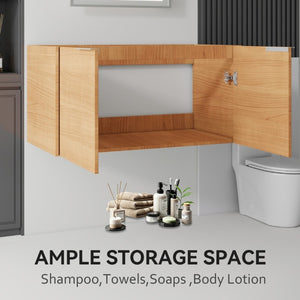 English Elm 36 Inch Floating Plywood Bathroom Vanity Cabinet with Soft Close Doors and Storage Oak - A B2775P510767