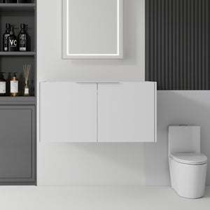 English Elm 36 Inch Floating Plywood Bathroom Vanity Cabinet with Soft Close Doors and Storage White B2775P510768