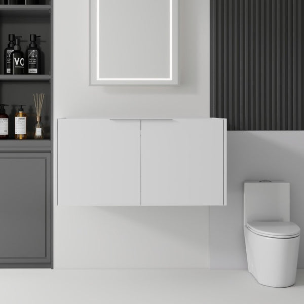 English Elm 36 Inch Floating Plywood Bathroom Vanity Cabinet with Soft Close Doors and Storage White B2775P510768