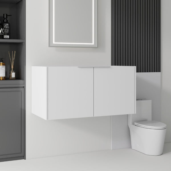 English Elm 36 Inch Floating Plywood Bathroom Vanity Cabinet with Soft Close Doors and Storage White B2775P510768