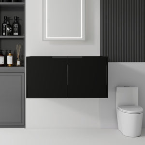 English Elm 36 Inch Floating Plywood Bathroom Vanity Cabinet with Soft Close Doors and Storage Black B2775P510769