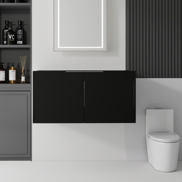 English Elm 36 Inch Floating Plywood Bathroom Vanity Cabinet with Soft Close Doors and Storage Black B2775P510769