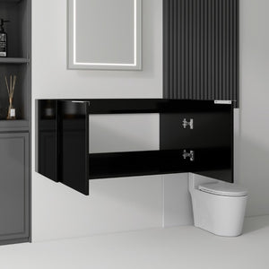 English Elm 36 Inch Floating Plywood Bathroom Vanity Cabinet with Soft Close Doors and Storage Black B2775P510769