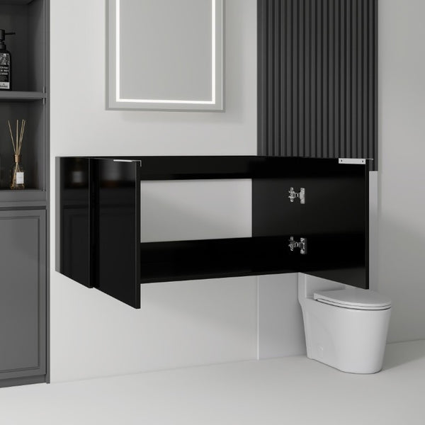 English Elm 36 Inch Floating Plywood Bathroom Vanity Cabinet with Soft Close Doors and Storage Black B2775P510769
