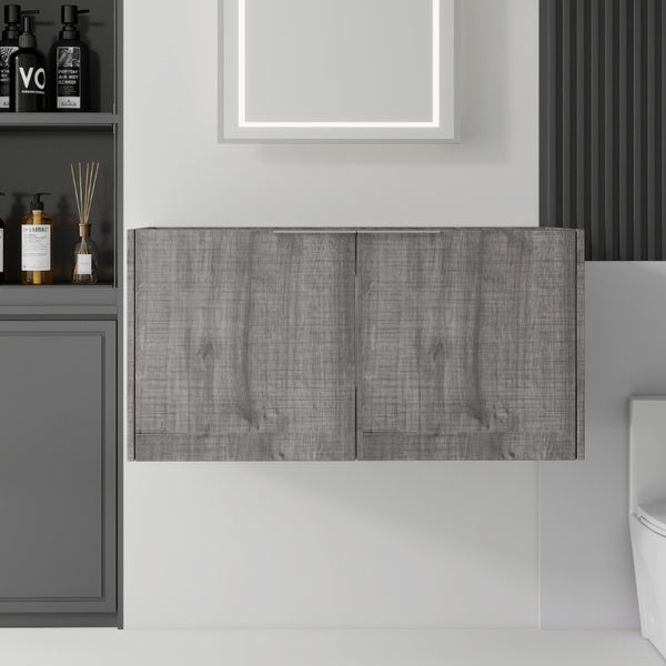 English Elm 36 Inch Floating Plywood Bathroom Vanity Cabinet with Soft Close Doors and Storage Grey - B B2775P510770