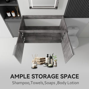 English Elm 36 Inch Floating Plywood Bathroom Vanity Cabinet with Soft Close Doors and Storage Grey - B B2775P510770