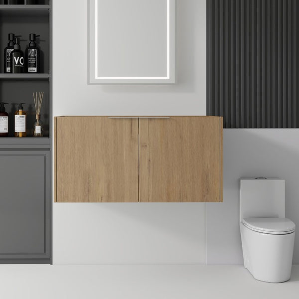English Elm 36 Inch Floating Plywood Bathroom Vanity Cabinet with Soft Close Doors and Storage Oak - B B2775P510771