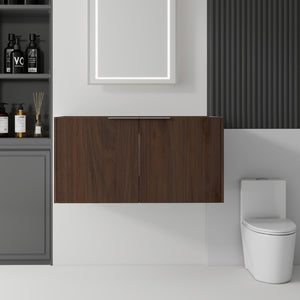 English Elm 36 Inch Floating Plywood Bathroom Vanity Cabinet with Soft Close Doors and Storage Brown B2775P510772