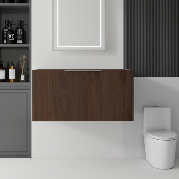 English Elm 36 Inch Floating Plywood Bathroom Vanity Cabinet with Soft Close Doors and Storage Brown B2775P510772