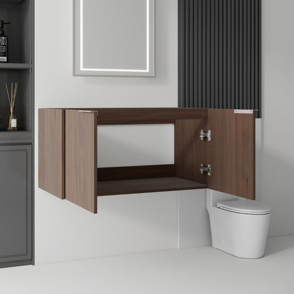 English Elm 36 Inch Floating Plywood Bathroom Vanity Cabinet with Soft Close Doors and Storage Brown B2775P510772