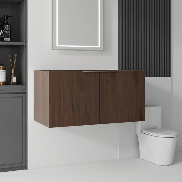 English Elm 36 Inch Floating Plywood Bathroom Vanity Cabinet with Soft Close Doors and Storage Brown B2775P510772