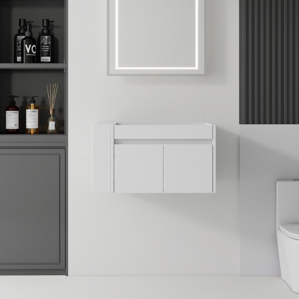 English Elm 30 Inch Wall Mounted Floating Bathroom Vanity Plywood Cabinet with Soft Close Drawers White B2775P510773