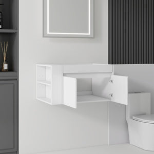 English Elm 30 Inch Wall Mounted Floating Bathroom Vanity Plywood Cabinet with Soft Close Drawers White B2775P510773