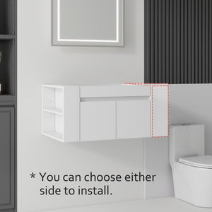English Elm 30 Inch Wall Mounted Floating Bathroom Vanity Plywood Cabinet with Soft Close Drawers White B2775P510773