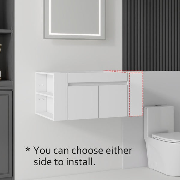 English Elm 30 Inch Wall Mounted Floating Bathroom Vanity Plywood Cabinet with Soft Close Drawers White B2775P510773