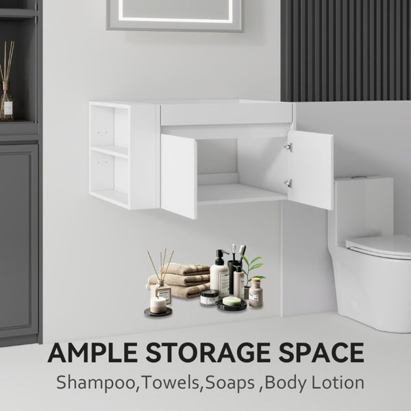 English Elm 30 Inch Wall Mounted Floating Bathroom Vanity Plywood Cabinet with Soft Close Drawers White B2775P510773