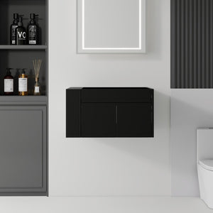 English Elm 30 Inch Wall Mounted Floating Bathroom Vanity Plywood Cabinet with Soft Close Drawers Black B2775P510774