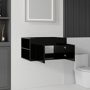 English Elm 30 Inch Wall Mounted Floating Bathroom Vanity Plywood Cabinet with Soft Close Drawers Black B2775P510774