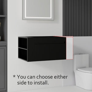 English Elm 30 Inch Wall Mounted Floating Bathroom Vanity Plywood Cabinet with Soft Close Drawers Black B2775P510774