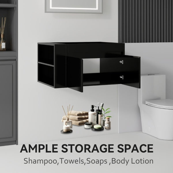 English Elm 30 Inch Wall Mounted Floating Bathroom Vanity Plywood Cabinet with Soft Close Drawers Black B2775P510774