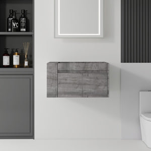 English Elm 30 Inch Wall Mounted Floating Bathroom Vanity Plywood Cabinet with Soft Close Drawers Grey B2775P510775