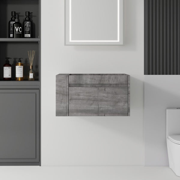 English Elm 30 Inch Wall Mounted Floating Bathroom Vanity Plywood Cabinet with Soft Close Drawers Grey B2775P510775