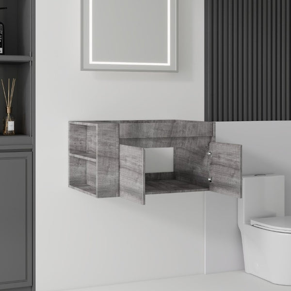 English Elm 30 Inch Wall Mounted Floating Bathroom Vanity Plywood Cabinet with Soft Close Drawers Grey B2775P510775