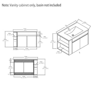 English Elm 30 Inch Wall Mounted Floating Bathroom Vanity Plywood Cabinet with Soft Close Drawers Grey B2775P510775
