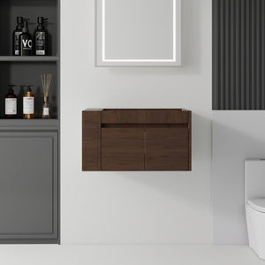 English Elm 30 Inch Wall Mounted Floating Bathroom Vanity Plywood Cabinet with Soft Close Drawers Brown B2775P510777