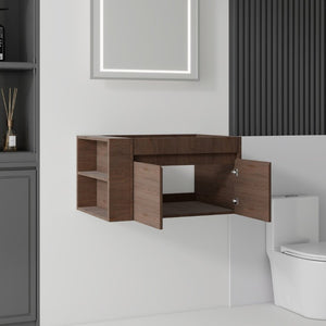 English Elm 30 Inch Wall Mounted Floating Bathroom Vanity Plywood Cabinet with Soft Close Drawers Brown B2775P510777