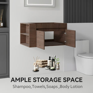 English Elm 30 Inch Wall Mounted Floating Bathroom Vanity Plywood Cabinet with Soft Close Drawers Brown B2775P510777