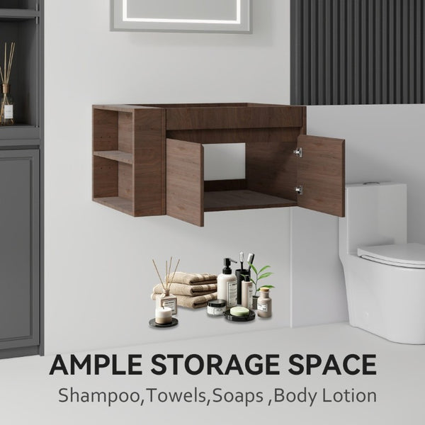 English Elm 30 Inch Wall Mounted Floating Bathroom Vanity Plywood Cabinet with Soft Close Drawers Brown B2775P510777