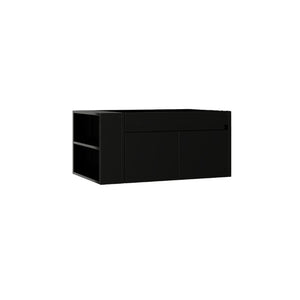 English Elm 36 Inch Floating Bathroom Vanity with Plywood Build Soft Close Drawers Open Shelving Black B2775P510778