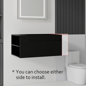 English Elm 36 Inch Floating Bathroom Vanity with Plywood Build Soft Close Drawers Open Shelving Black B2775P510778