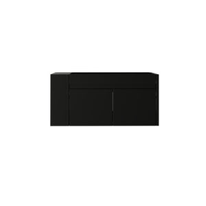 English Elm 36 Inch Floating Bathroom Vanity with Plywood Build Soft Close Drawers Open Shelving Black B2775P510778