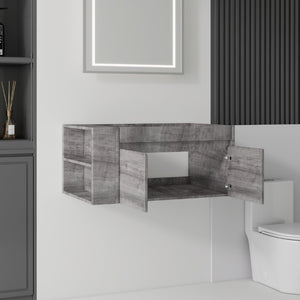 English Elm 36 Inch Floating Bathroom Vanity with Plywood Build Soft Close Drawers Open Shelving Grey B2775P510779