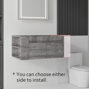 English Elm 36 Inch Floating Bathroom Vanity with Plywood Build Soft Close Drawers Open Shelving Grey B2775P510779