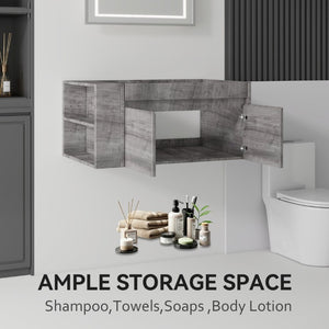 English Elm 36 Inch Floating Bathroom Vanity with Plywood Build Soft Close Drawers Open Shelving Grey B2775P510779